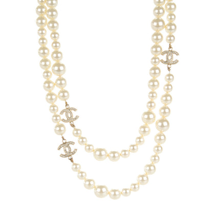 Chanel Graduated Pearl Crystal CC Long Necklace White 1 of 6