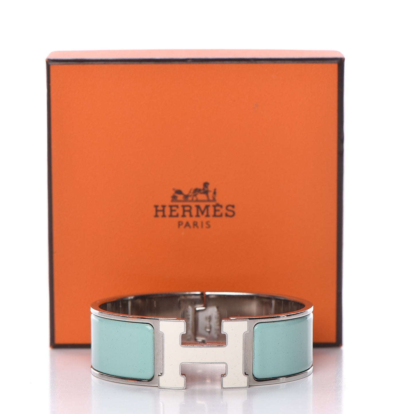 Enamel Wide Clic Clac H Bracelet GM Lagon White