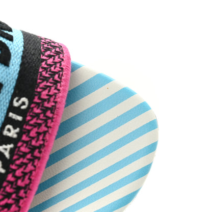 Christian Dior Canvas D-Jungle Pop Embroidered Dway Flat Slide Sandals 37 Bright Blue Pink Multicolor 11 of 12