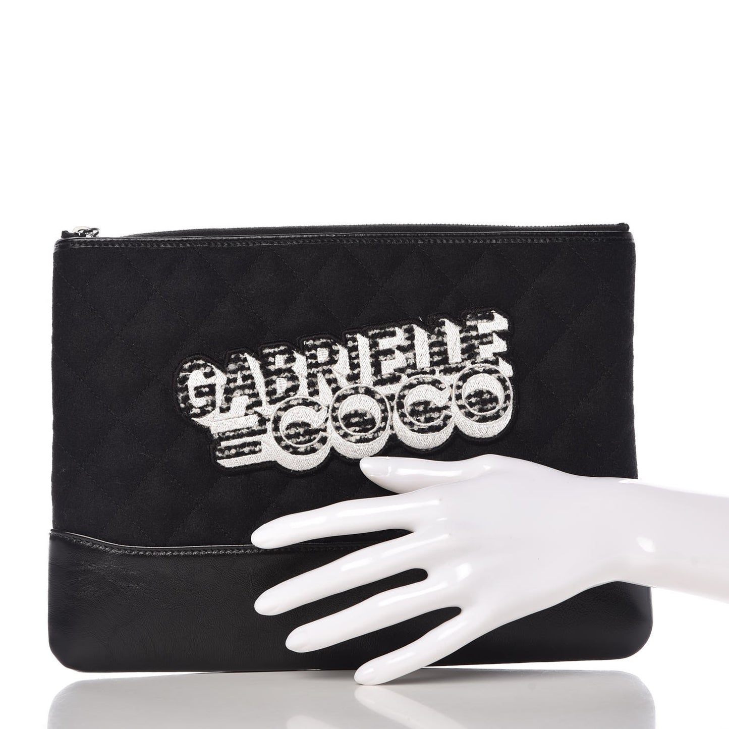 Felt Calfskin Quilted Medium Gabrielle Cosmetic Case Black