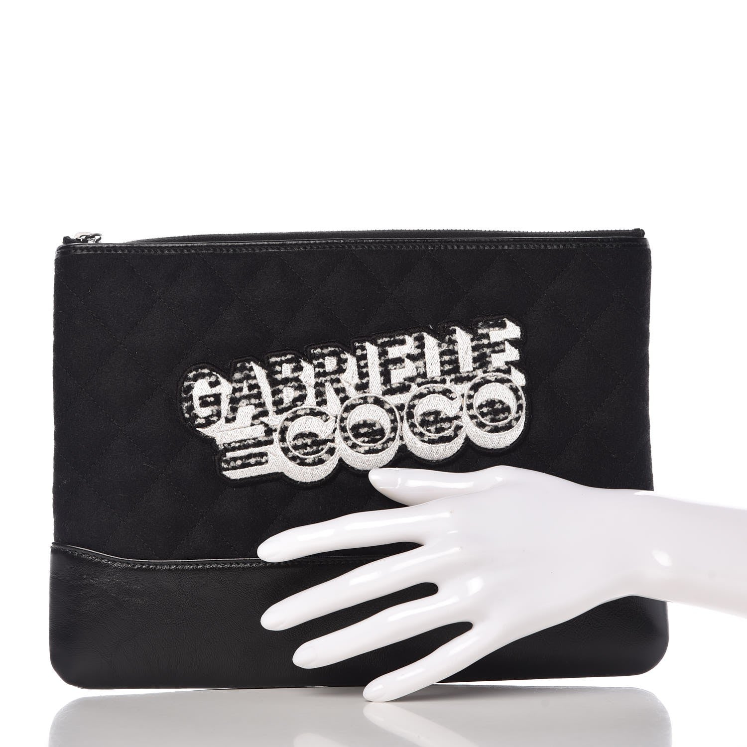 Chanel Felt Calfskin Quilted Medium Gabrielle Cosmetic Case Black 2 of 7