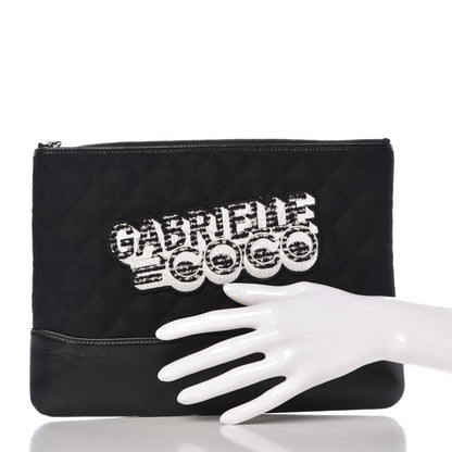 Chanel Felt Calfskin Quilted Medium Gabrielle Cosmetic Case Black 2 of 7