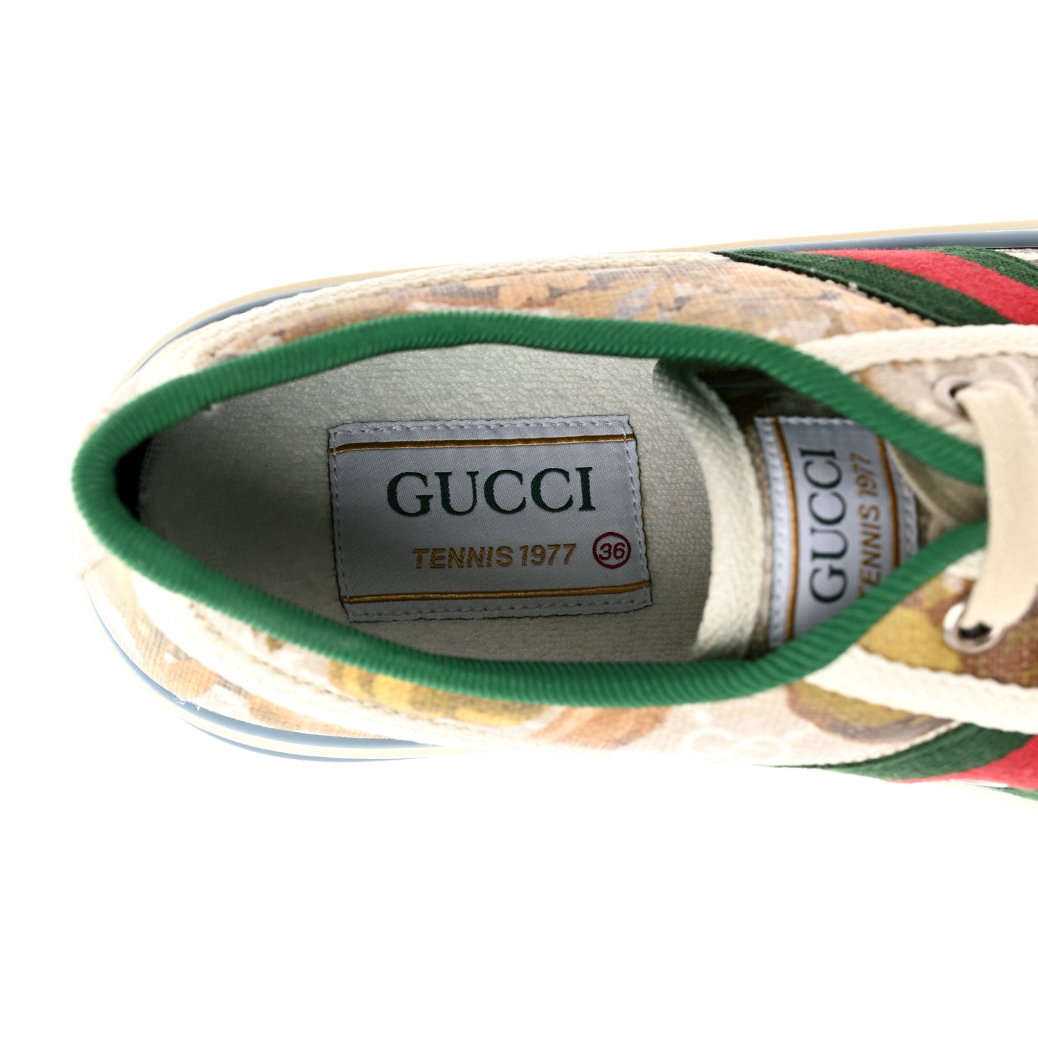 Gucci GG Supreme Monogram Water Flora Web Womens 1977 Tennis Sneakers 36 Beige White Multicolor Mystic White 7 of 8