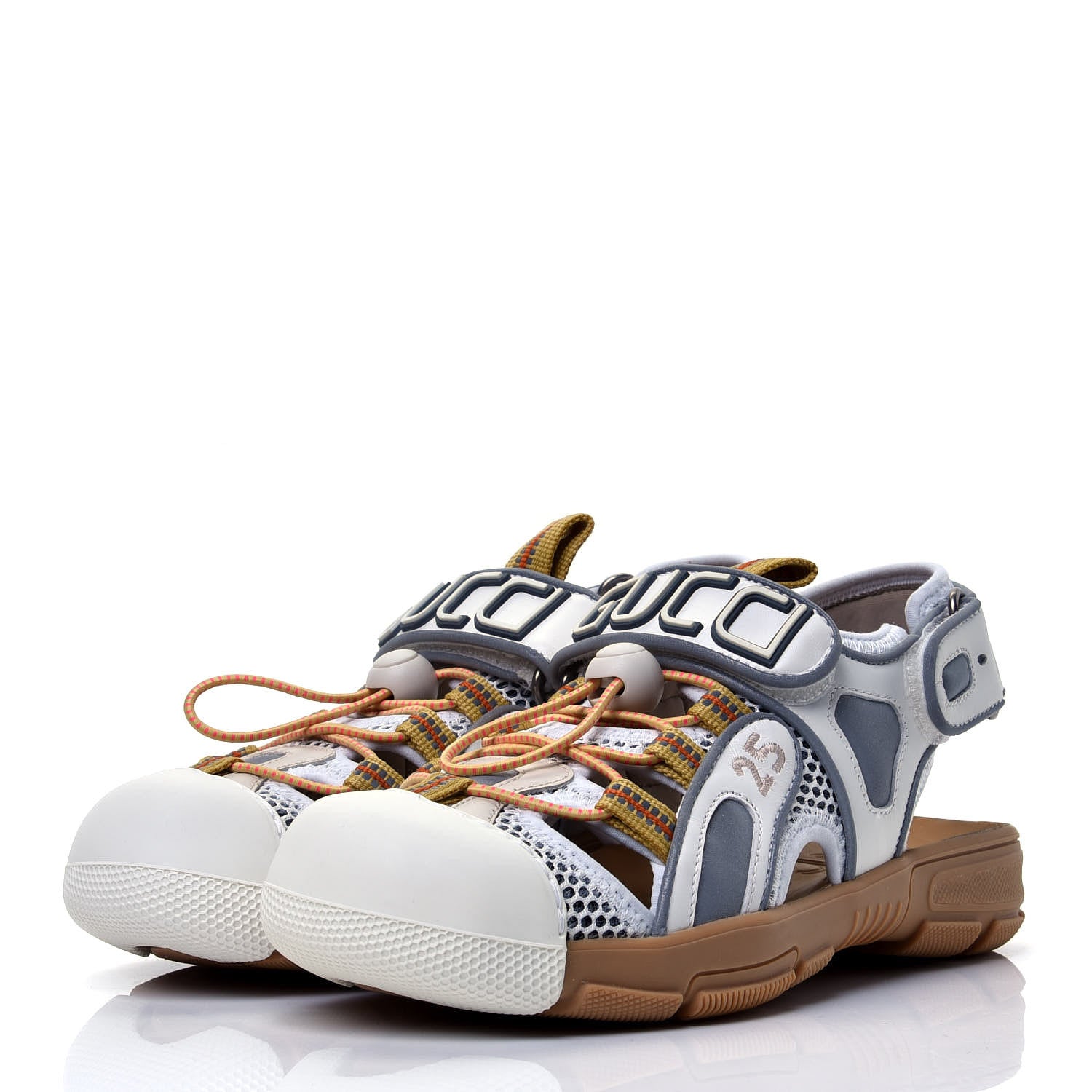 Gucci Mesh Fabric Tinsel Sport Sandals 35.5 White Silver 3 of 10