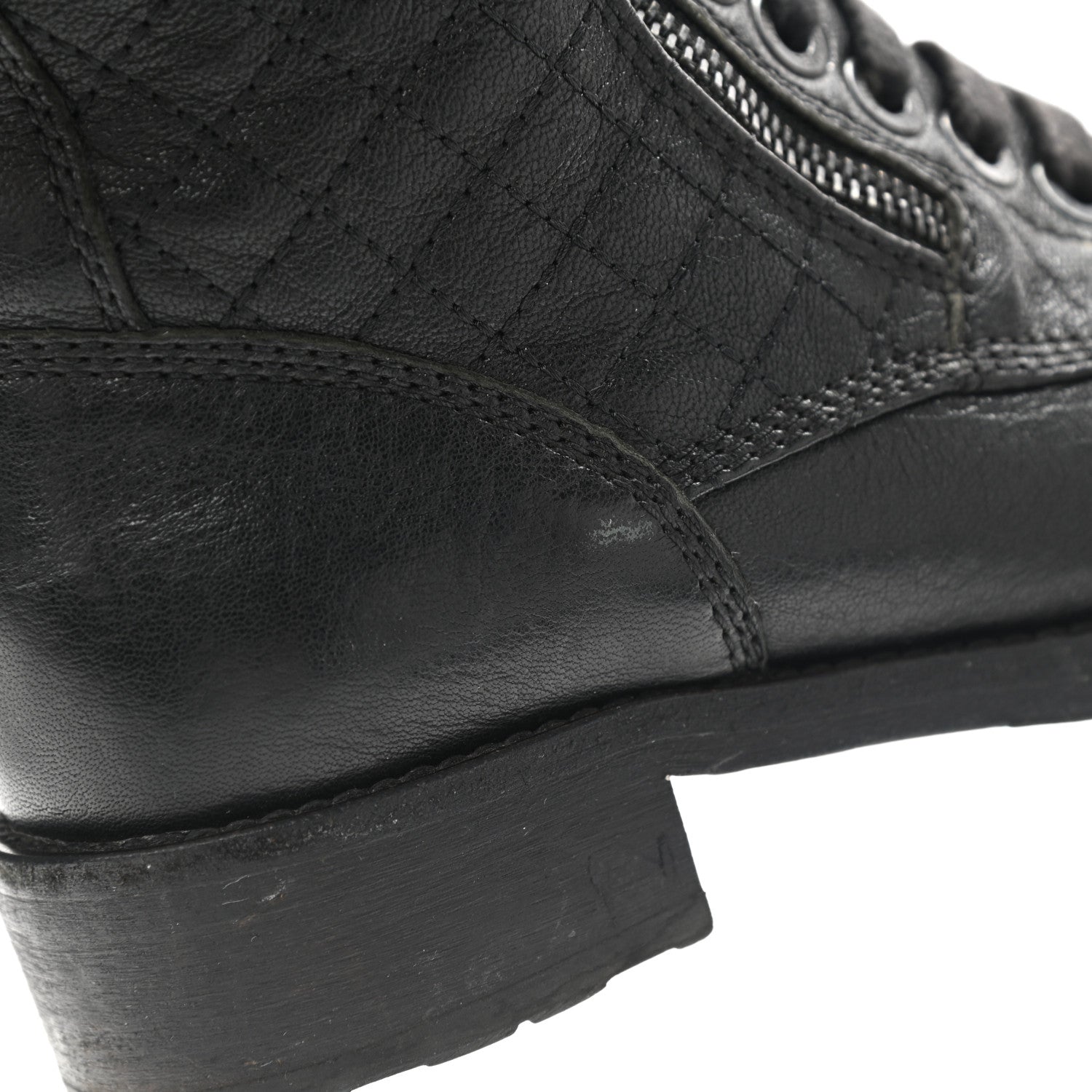 Chanel Sheepskin Quilted CC Tall Lace Up Combat Boots 36 Black 16 of 18