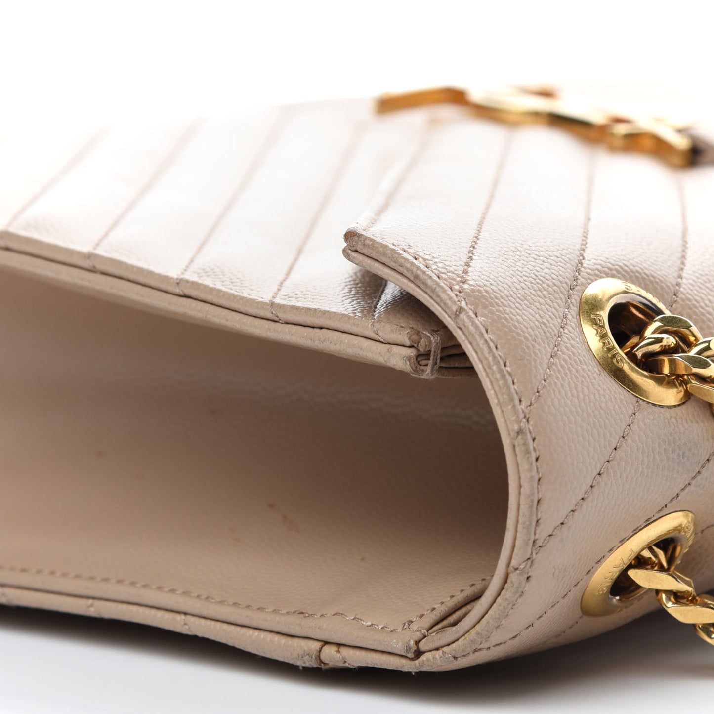 Grain De Poudre Matelasse Chevron Large Monogram Satchel Beige