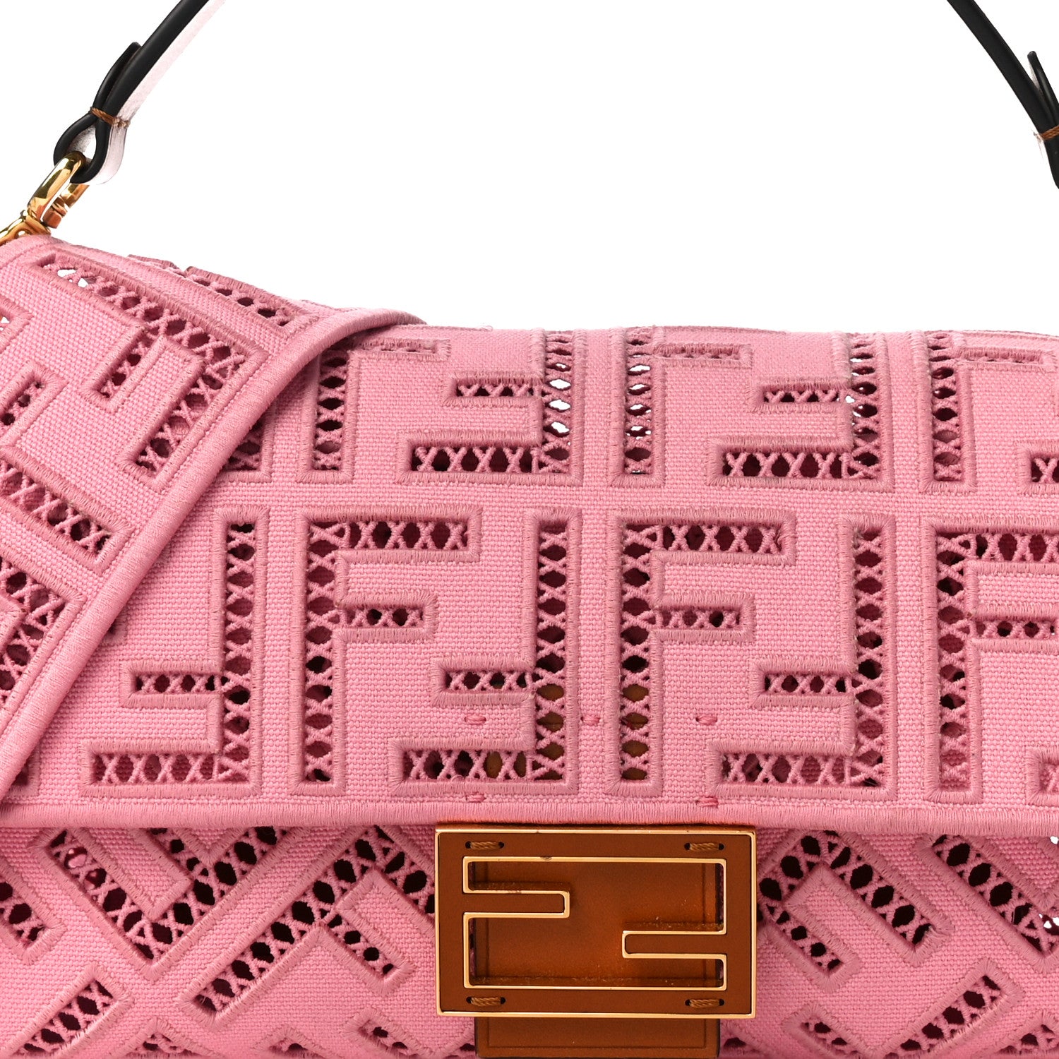 Fendi Canvas Cuoio Agata FF Ajour Embroidered Baguette Ciclamino Cuoio 7 of 9