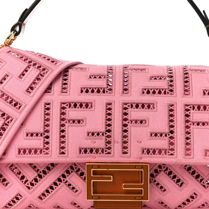 Fendi Canvas Cuoio Agata FF Ajour Embroidered Baguette Ciclamino Cuoio 7 of 9