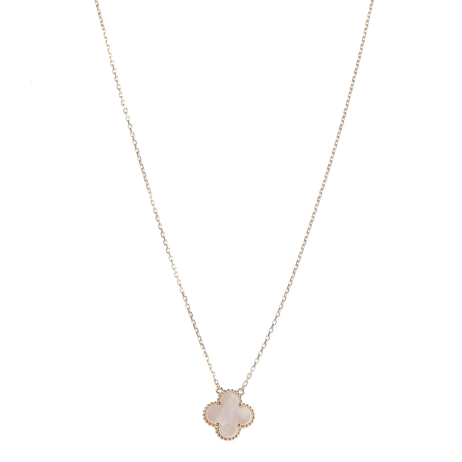 Van Cleef & Arpels 18K Yellow Gold Mother of Pearl Vintage Alhambra Pendant Necklace 1 of 6