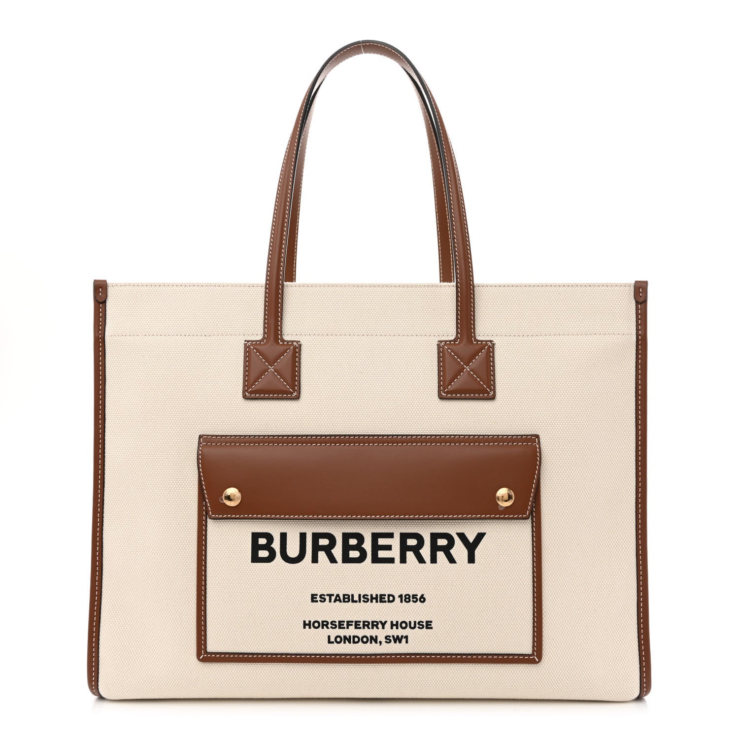 Burberry Canvas Smooth Calfskin Medium Two Tone Freya Tote Brown 1 of 10