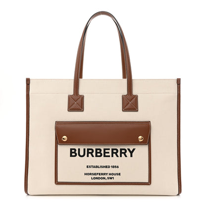 Burberry Canvas Smooth Calfskin Medium Two Tone Freya Tote Brown 1 of 10