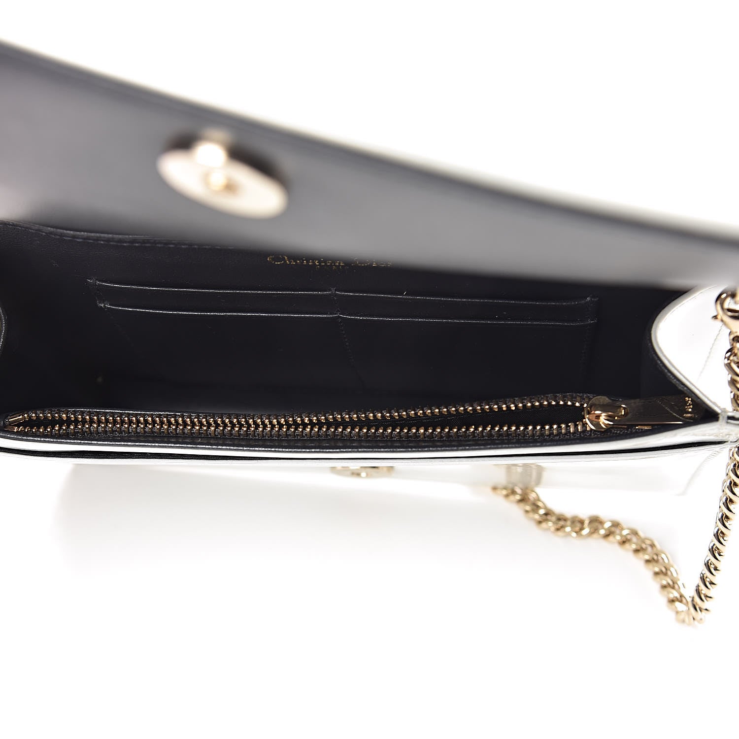 Christian Dior Patent Micro-Cannage Diorama Wallet on Chain Pouch White 5 of 12