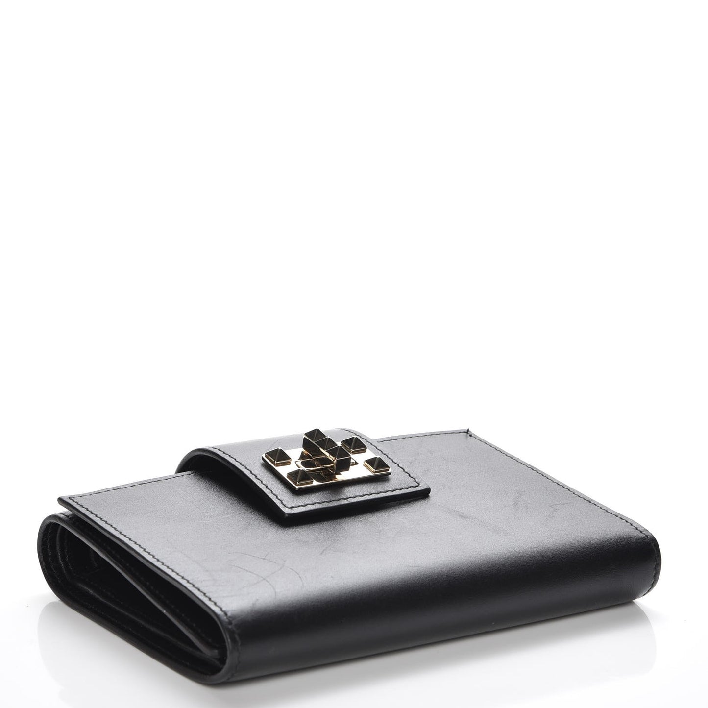 Vitello Rockstud Turn Lock Compact Wallet Black
