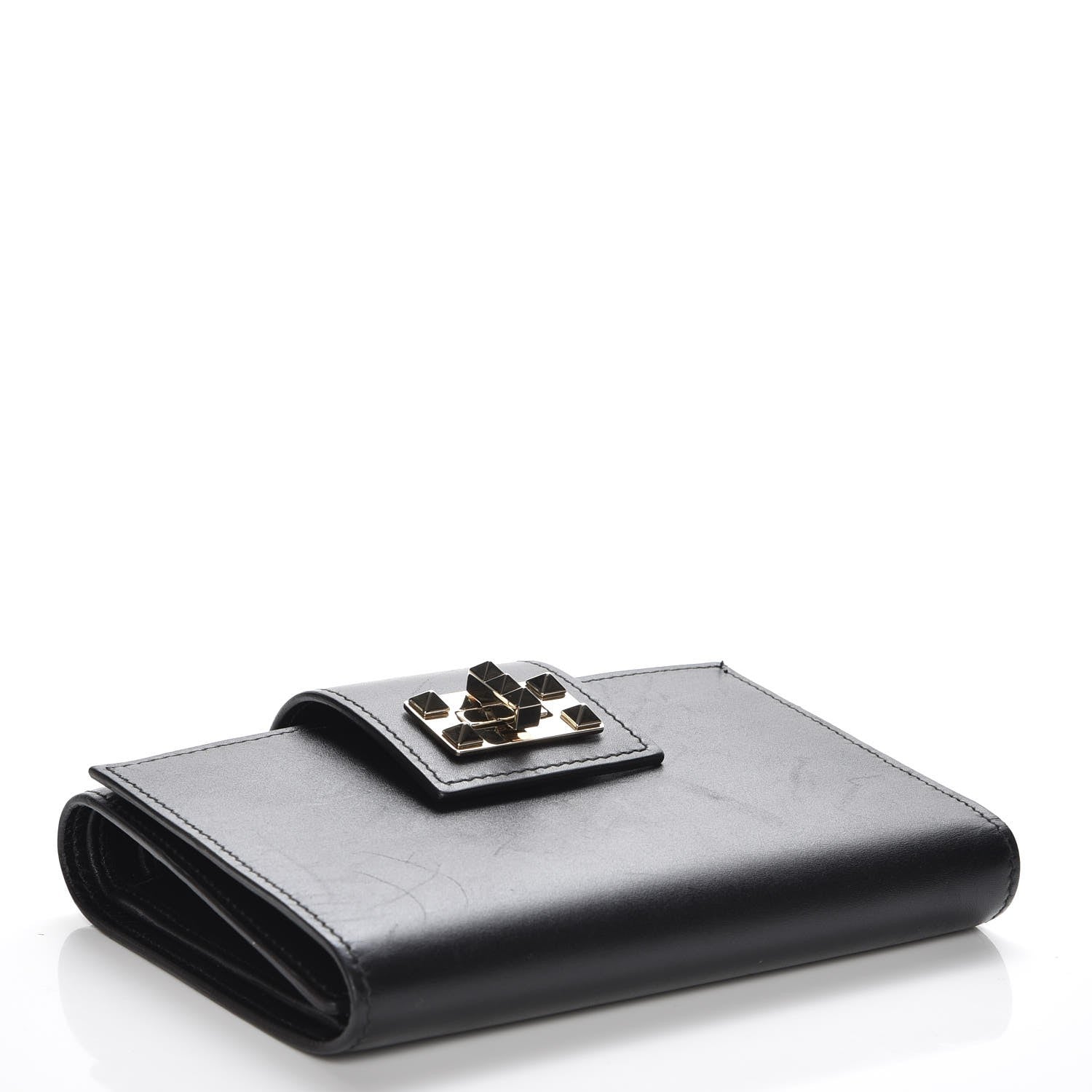 Valentino Garavani Vitello Rockstud Turn Lock Compact Wallet Black 4 of 10