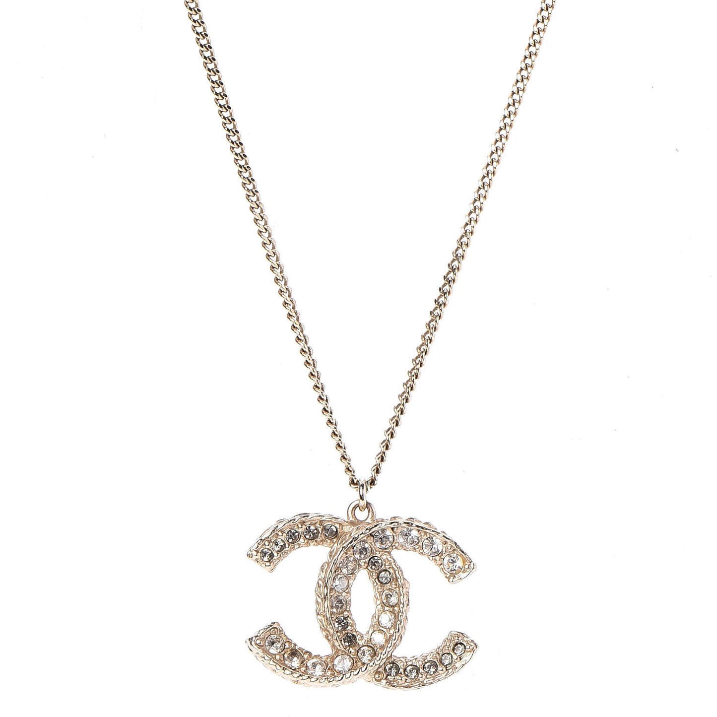 Baguette Crystal CC Necklace Light Gold