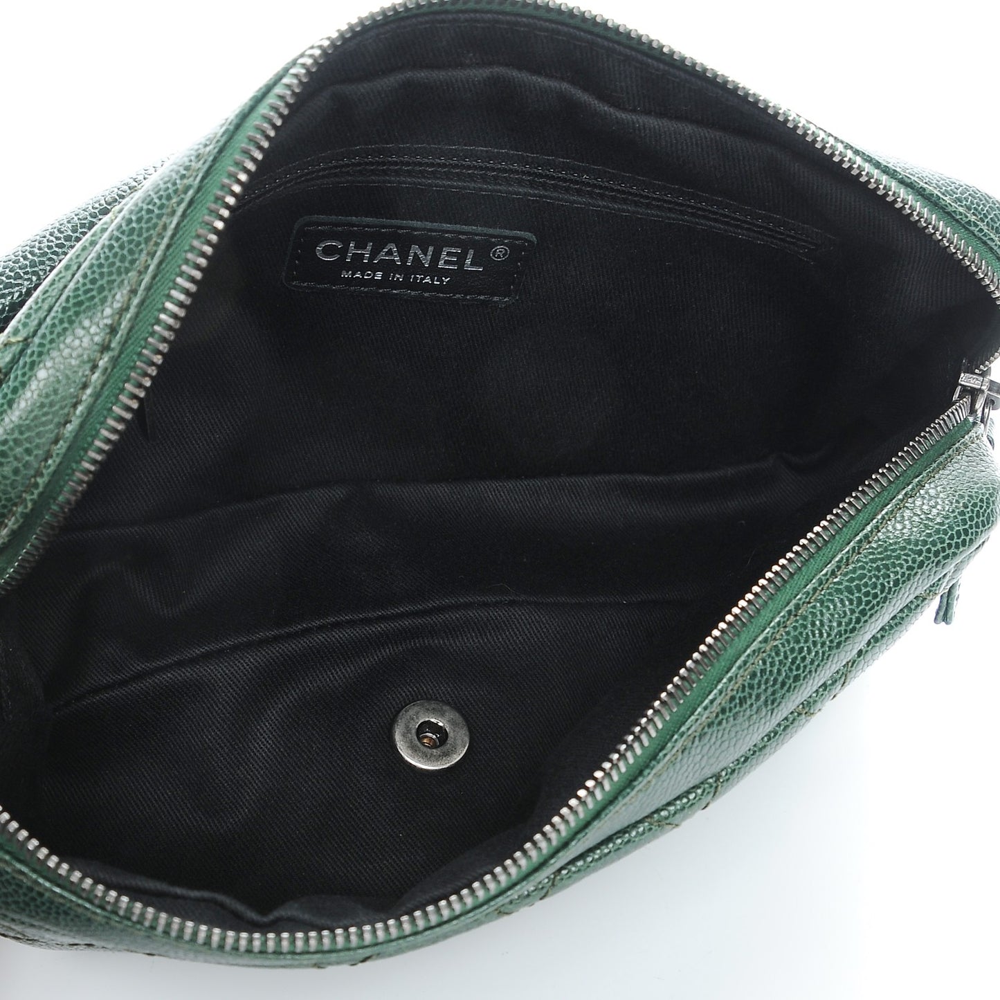 Iridescent Caviar Quilted Small Chic Flap Dark Green