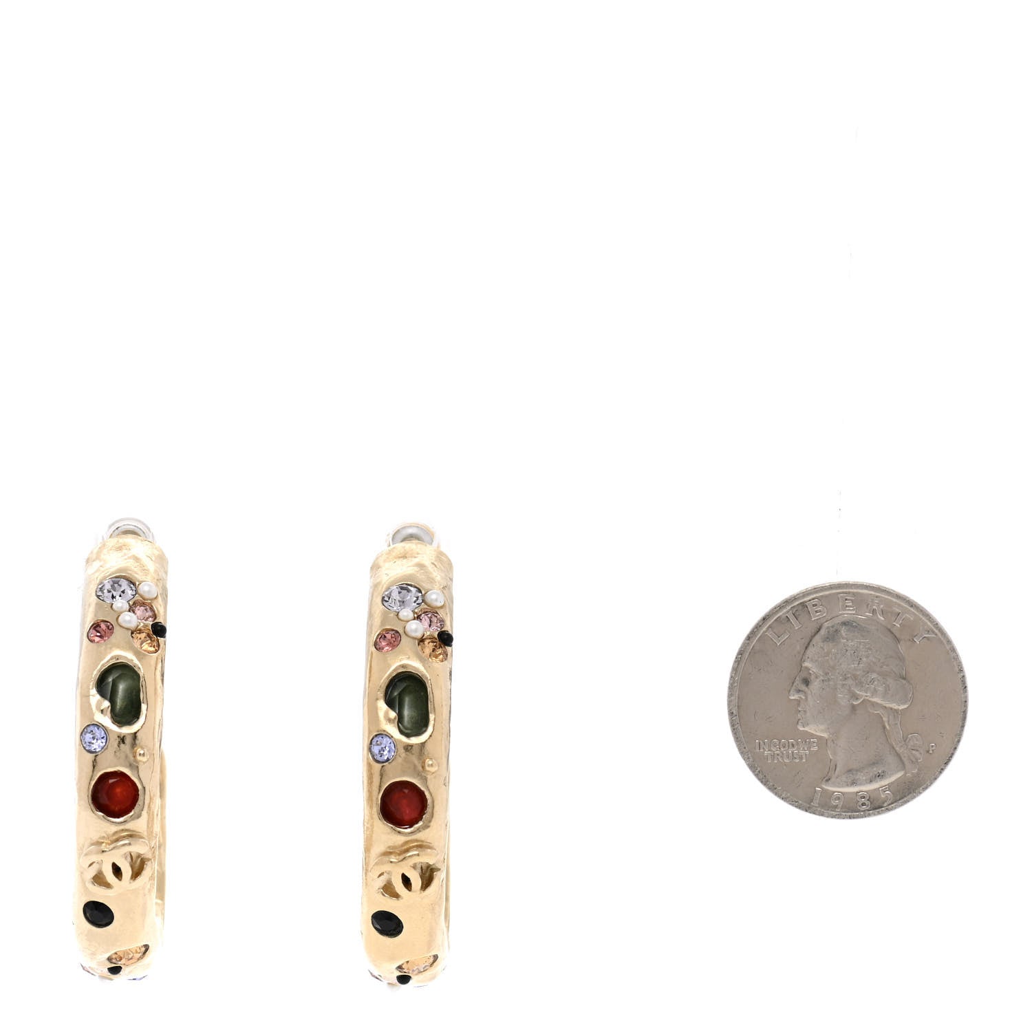 Chanel Metal Crystal CC Hoop Earrings Gold Multicolor 2 of 4