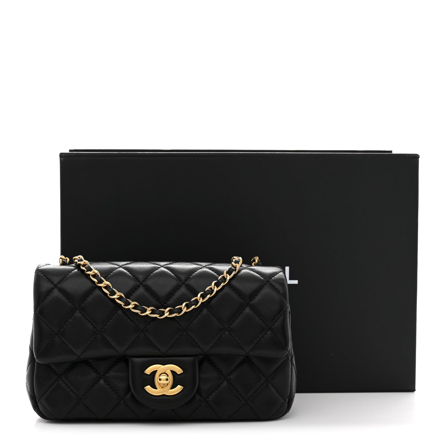Lambskin Quilted Mini Rectangular Pearl Crush Flap Black