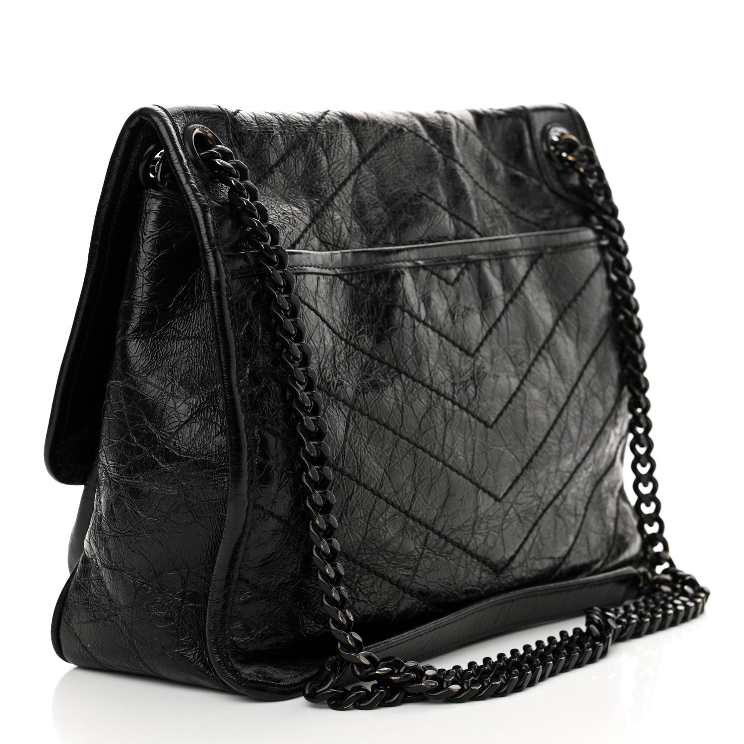 Saint Laurent Crinkled Calfskin Matelasse Monogram Medium Niki Chain Satchel Black 3 of 14