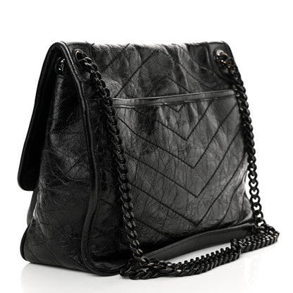 Saint Laurent Crinkled Calfskin Matelasse Monogram Medium Niki Chain Satchel Black 3 of 14