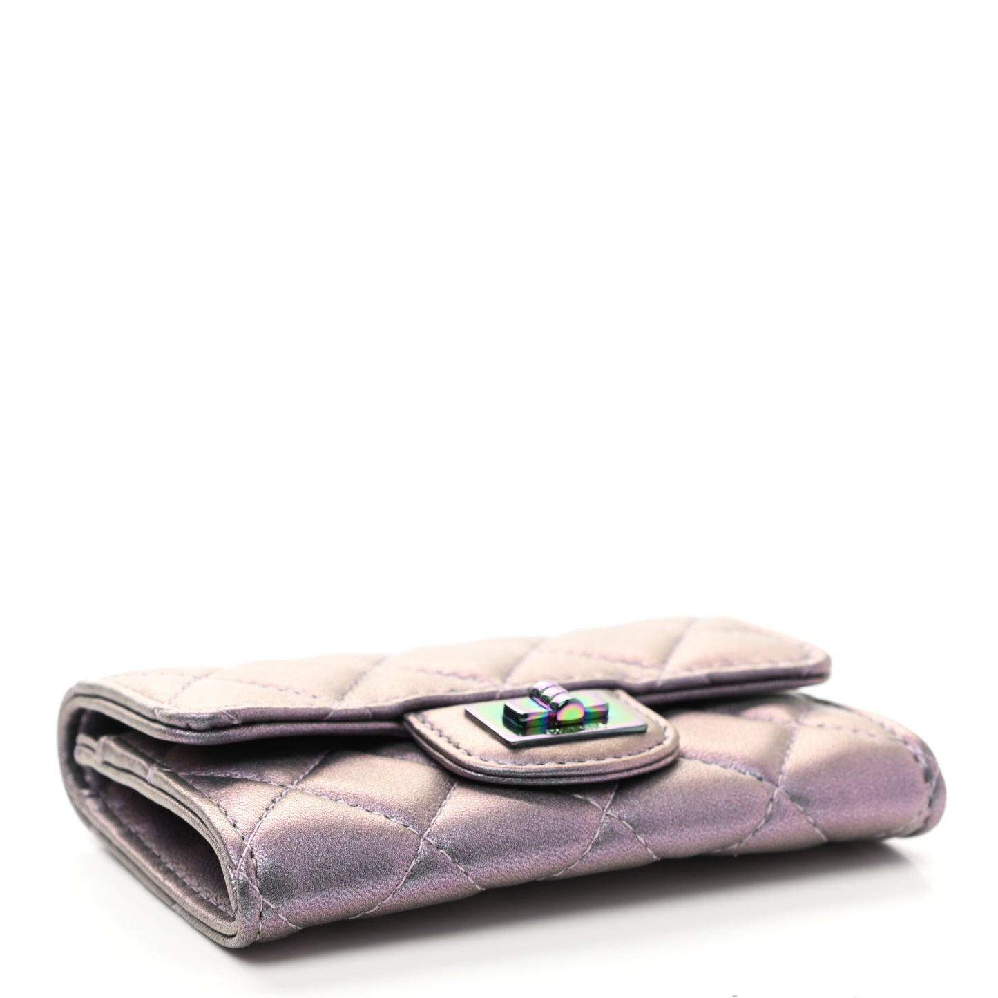 Iridescent Lambskin Quilted Reissue Flap Card Holder Light Purple