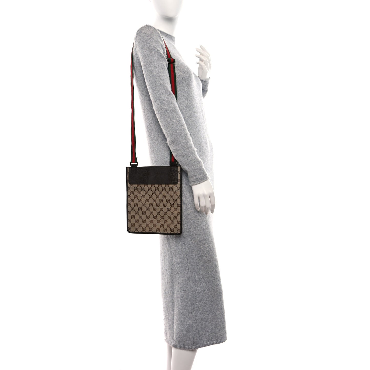 GG Monogram Web Messenger Crossbody Bag Dark Brown