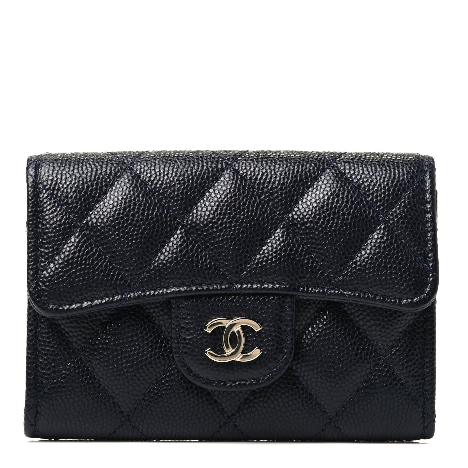 Chanel Caviar Quilted Flap Card Holder Wallet Navy Blue 1 of 3