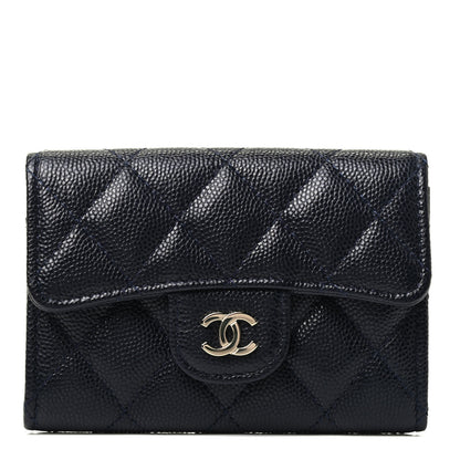 Chanel Caviar Quilted Flap Card Holder Wallet Navy Blue 1 of 3