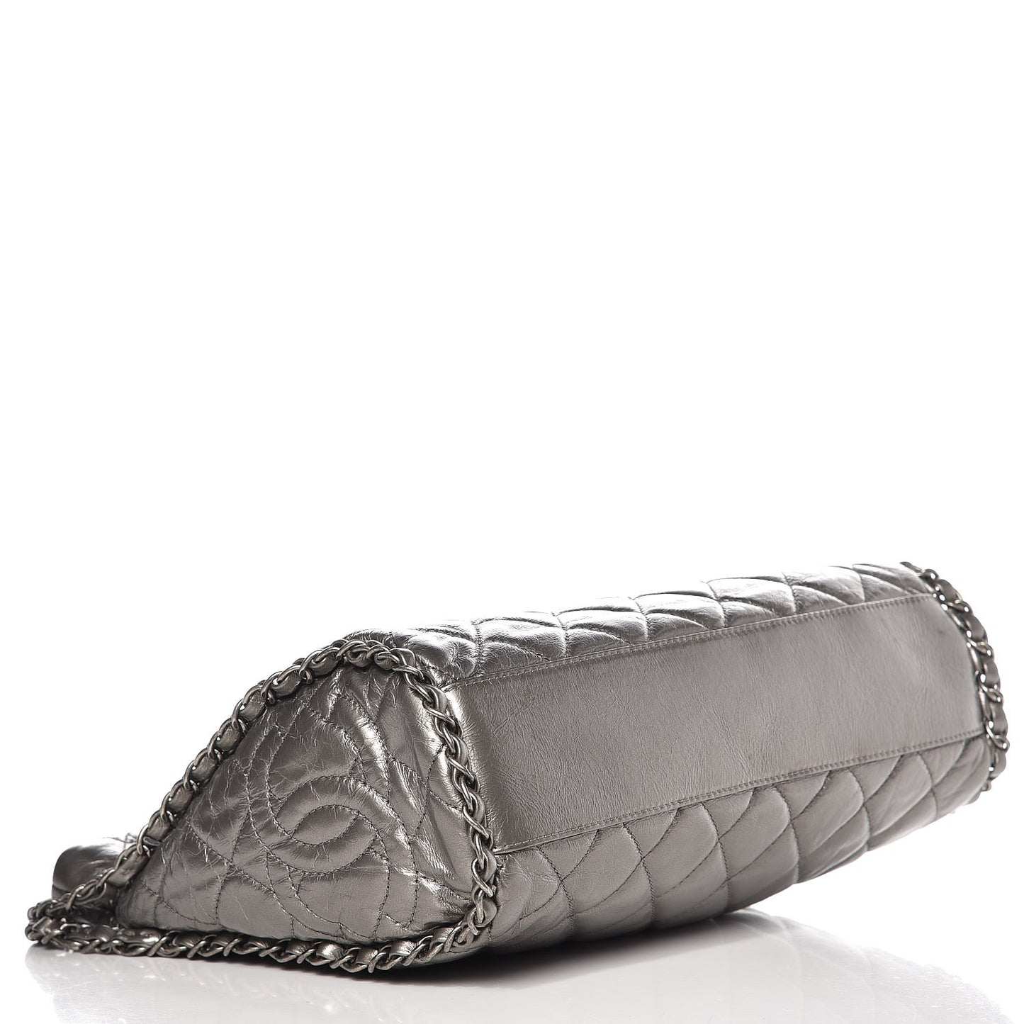 Metallic Calfskin Quilted Medium Chain Me Hobo Dark Silver