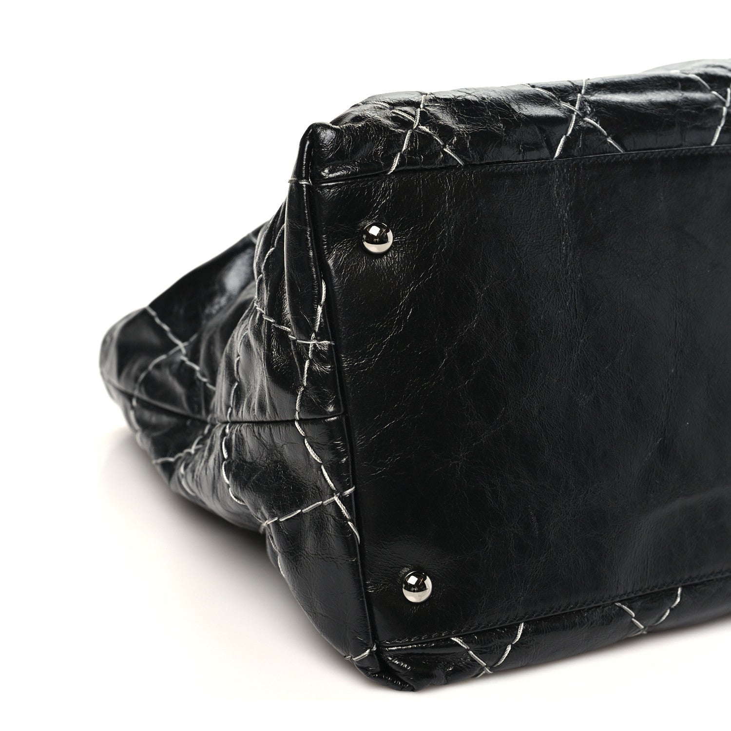 Chanel Glazed Goatskin Double Contrast Stitch Tote Black 9 of 10