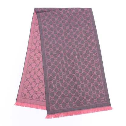 Gucci Wool Jacquard GG Monogram Sten Fringe Scarf Graphite Pink 2 of 4
