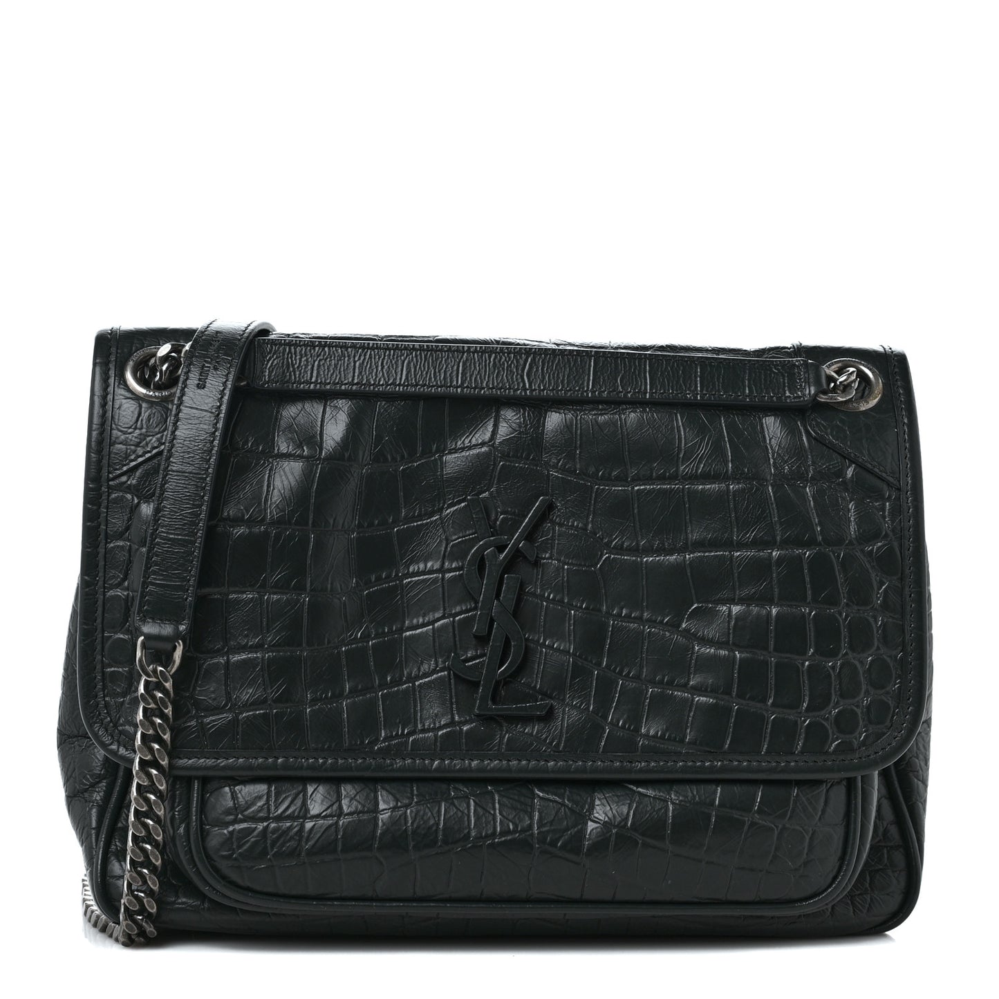 Calfskin Crocodile Embossed Monogram Medium Niki Chain Satchel Algea