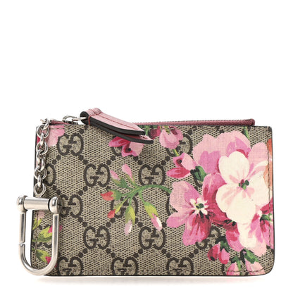 Gucci GG Supreme Monogram Blooms Key Ring Coin Case Beige Multicolor Dry Rose 1 of 14