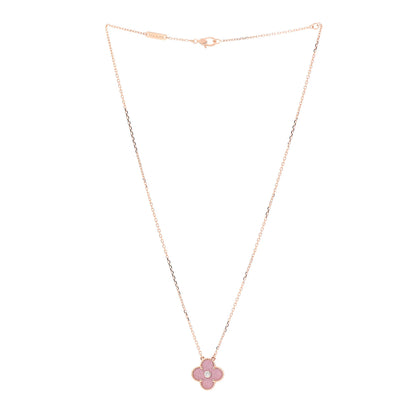 Van Cleef & Arpels 18K Rose Gold Diamond Rhodonite Vintage Alhambra Pendant Necklace 3 of 7