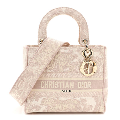 Christian Dior Canvas Toile De Jouy Reverse Embroidered Medium Lady D-Lite Rose 2 of 23