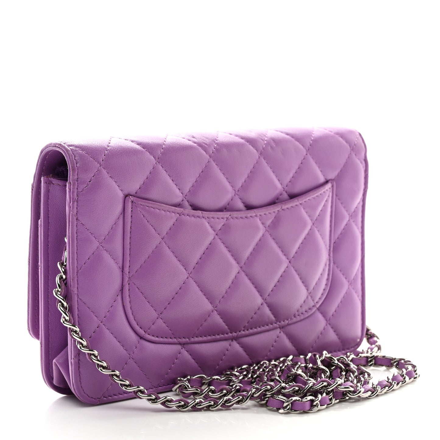 Lambskin Quilted Wallet On Chain WOC Purple