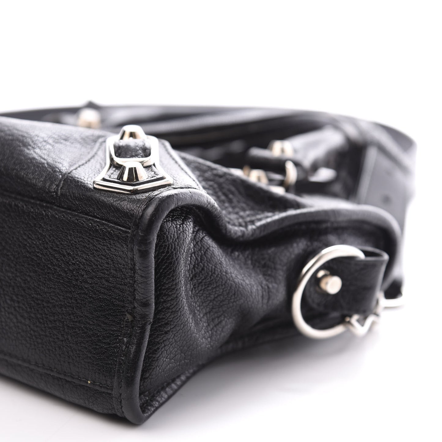 Chevre Silver Metallic Edge Hardware Mini City Black