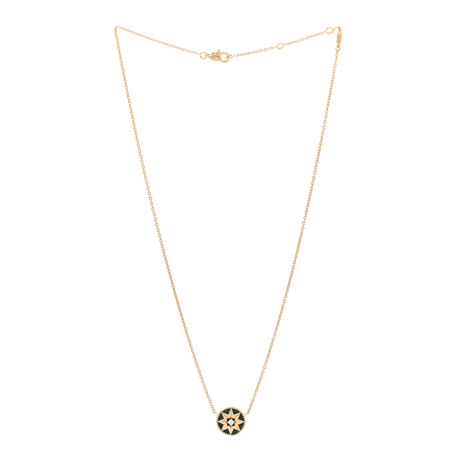 Christian Dior 18K Yellow Gold Diamond Malachite Rose Des Vents Necklace 3 of 4