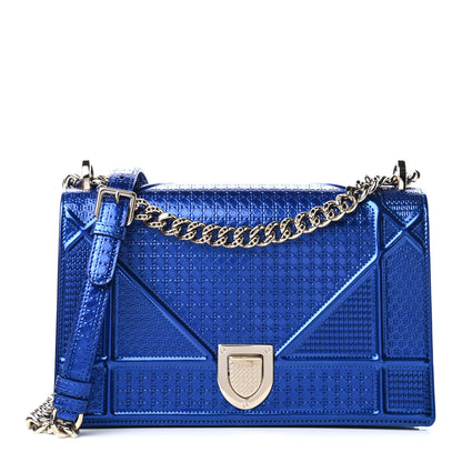 Christian Dior Metallic Patent Micro-Cannage Medium Diorama Flap Bag Blue 1 of 4