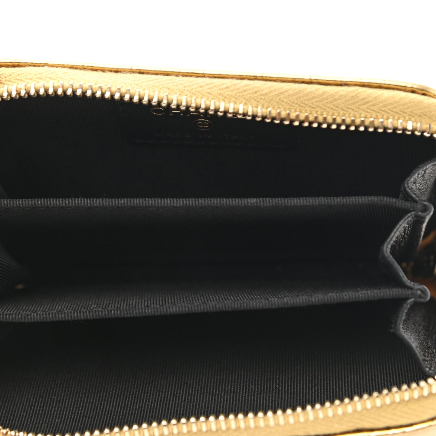 Metallic Calfskin Crocodile Embossed Cocodile Zip Coin Case Gold