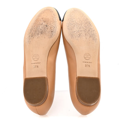 Chanel Lambskin Cap Toe Chain Ballerina Flats 37.5 Beige Black 6 of 10