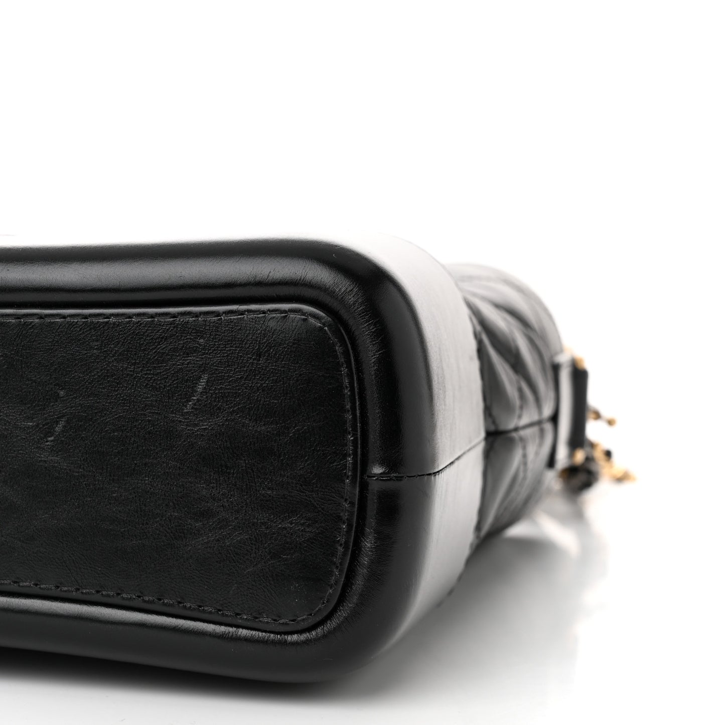 Aged Smooth Calfskin Quilted Medium Gabrielle Logo Hobo Black