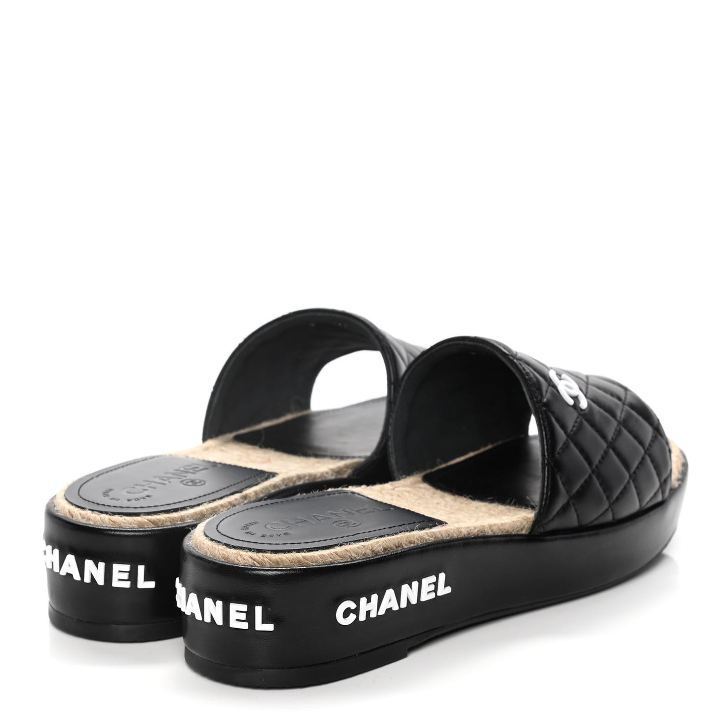 Lambskin Quilted CC Espadrille Slip On Sandals 39 Black