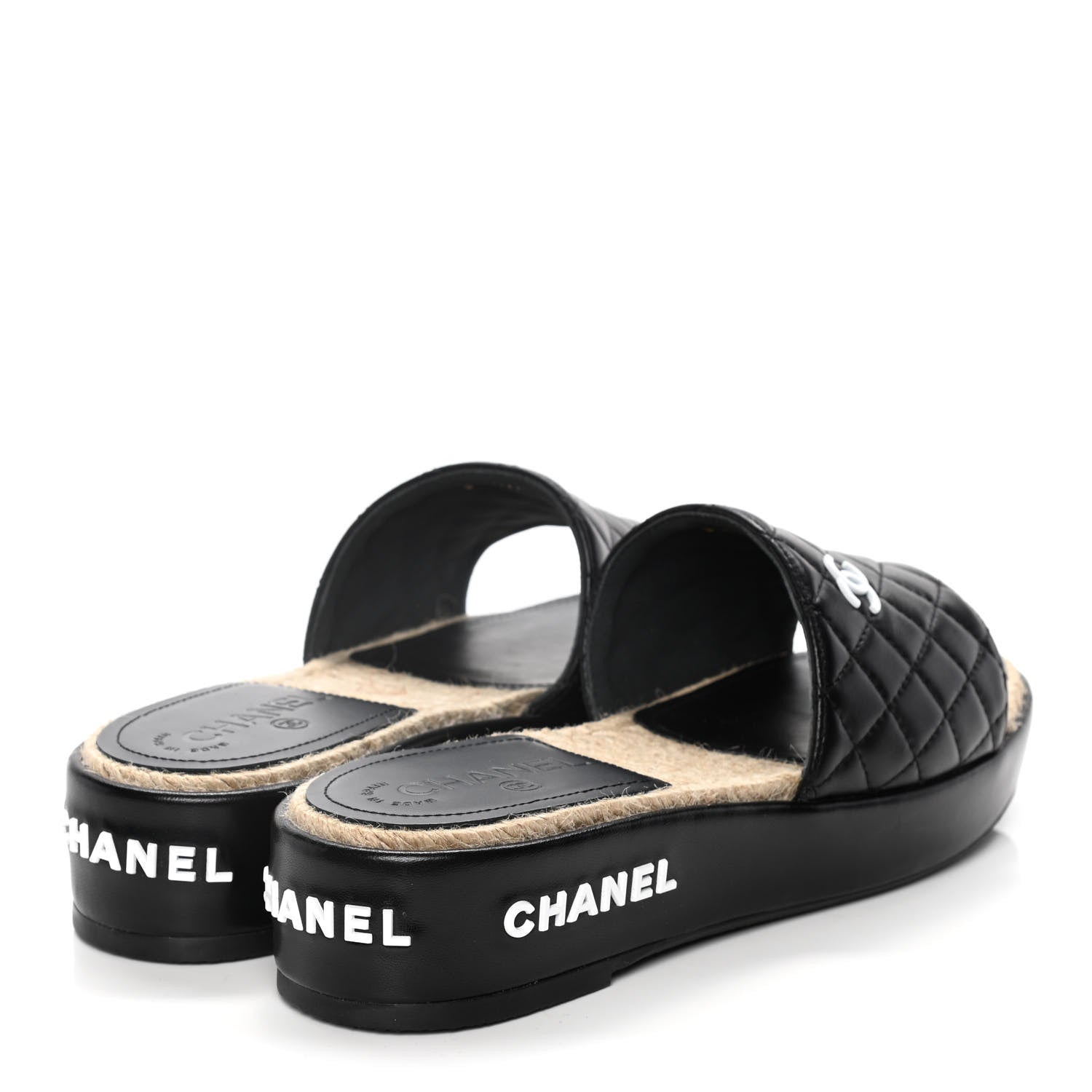 Chanel Lambskin Quilted CC Espadrille Slip On Sandals 39 Black 4 of 14