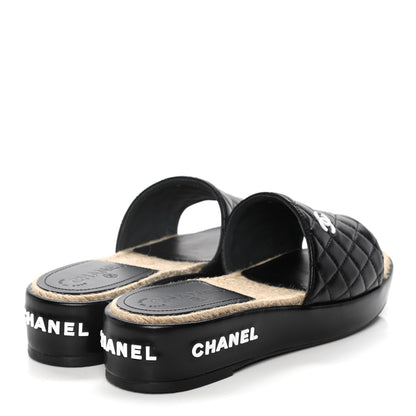 Chanel Lambskin Quilted CC Espadrille Slip On Sandals 39 Black 4 of 14