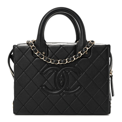Chanel Calfskin Quilted Studded Square Vanity Case Black 1 of 12