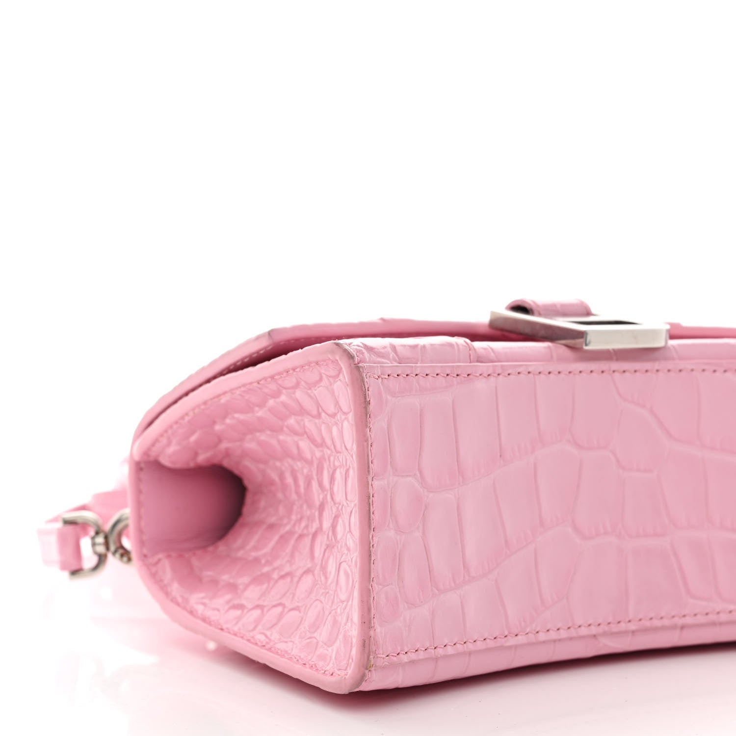 Balenciaga Shiny Calfskin Crocodile Embossed Hourglass Top Handle Bag XS Candy Pink 11 of 14