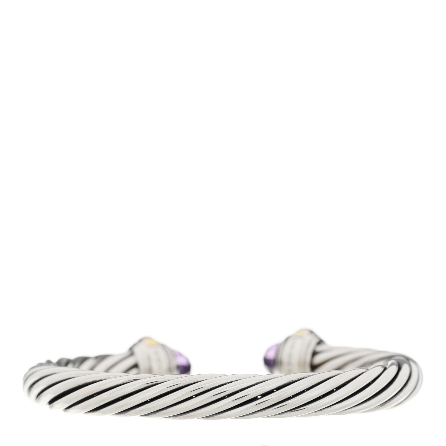David Yurman Sterling Silver 14K Yellow Gold Amethyst 7mm Cable Classics Bracelet 2 of 3