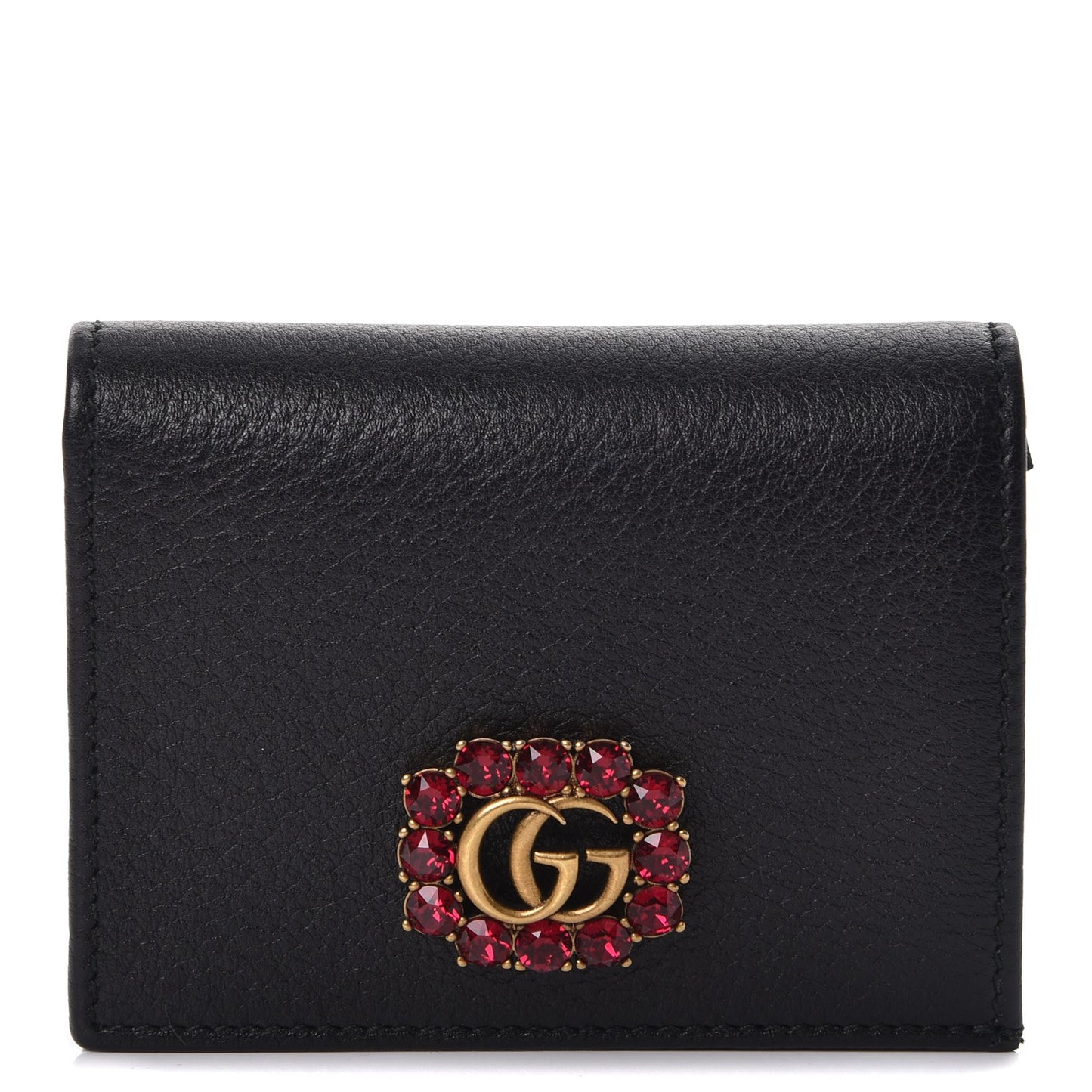 Calfskin Crystal Double G Card Case Black