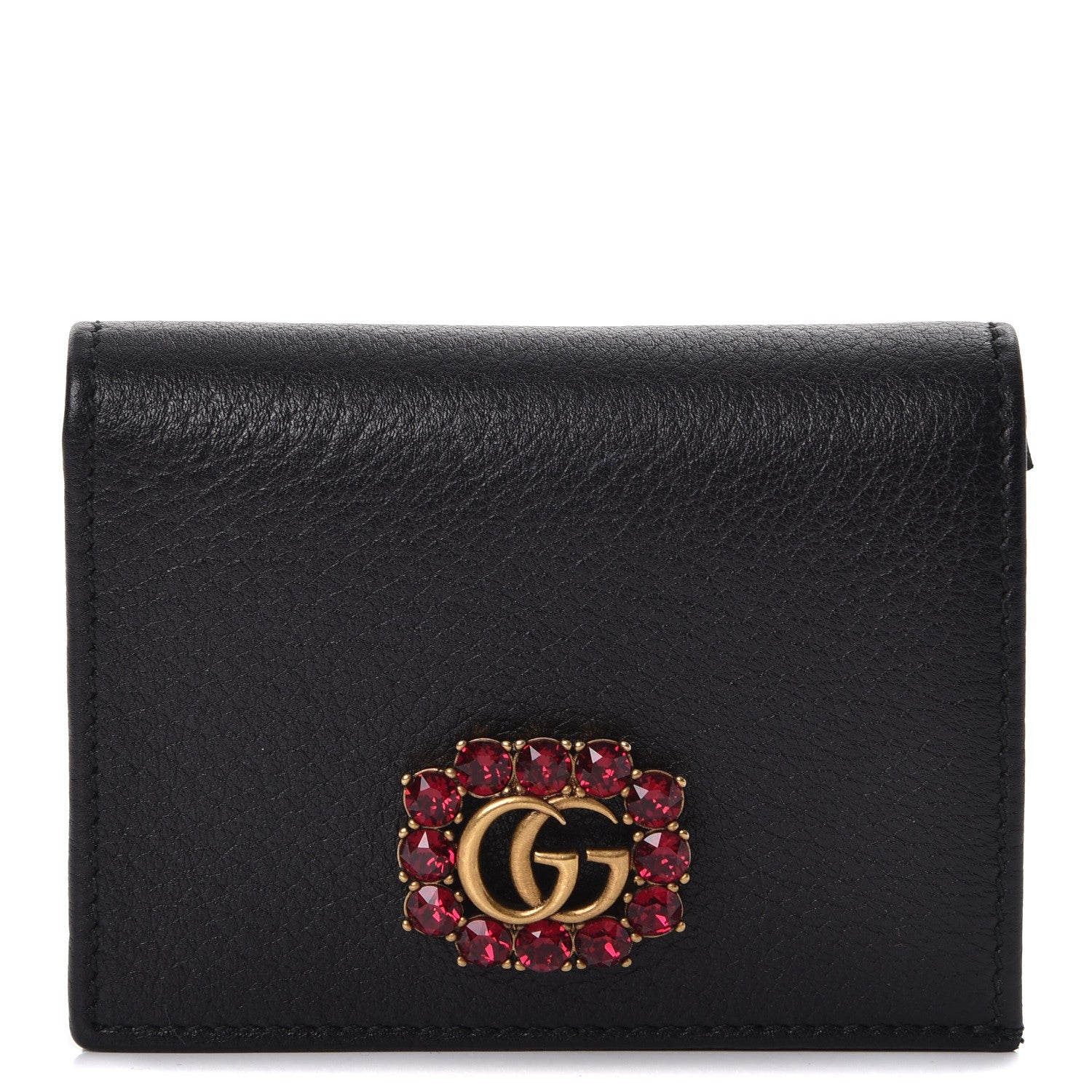 Gucci Calfskin Crystal Double G Card Case Black 1 of 7
